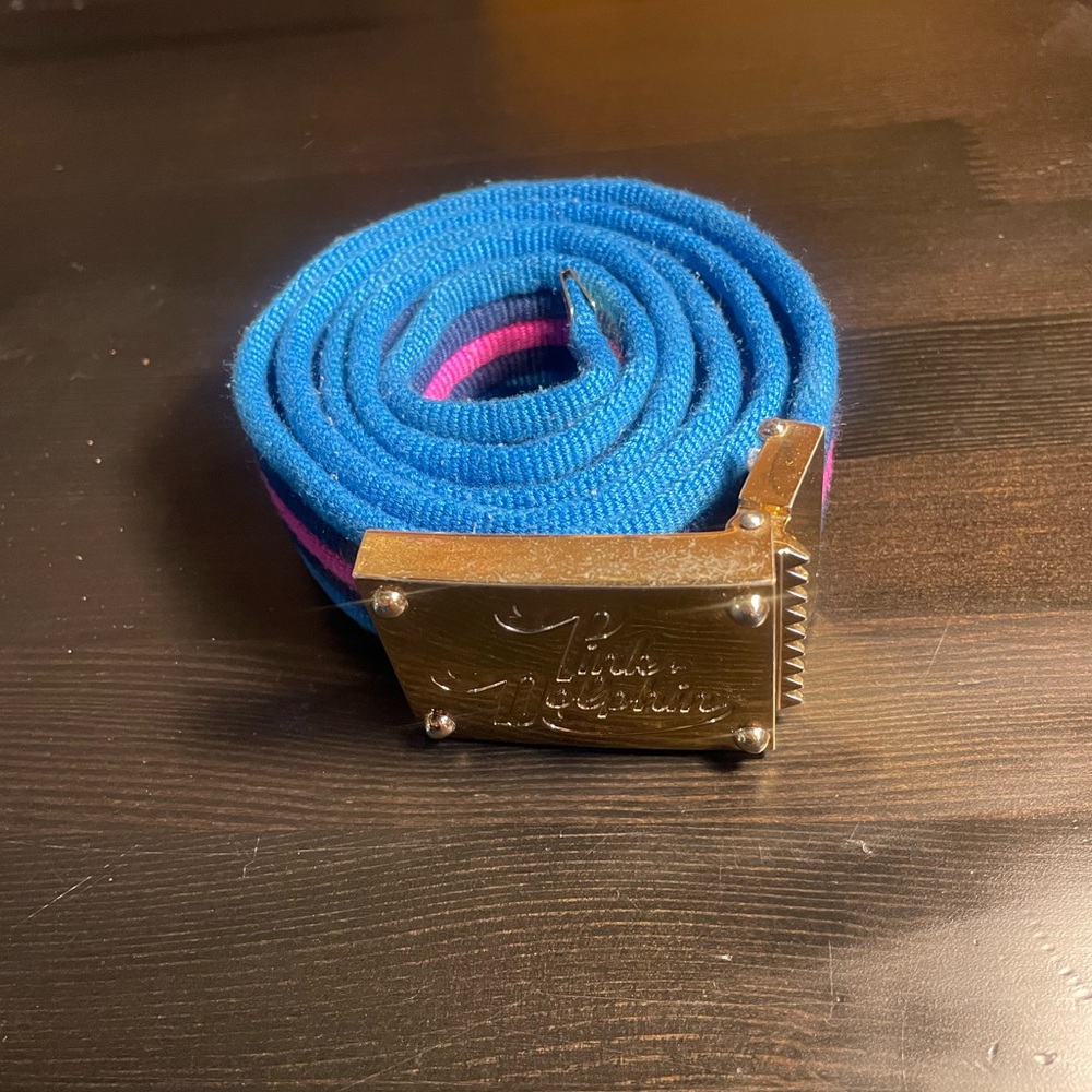 Pink Dolphin Blue and Pink Webbing Belt with Brushed Metal Buckle